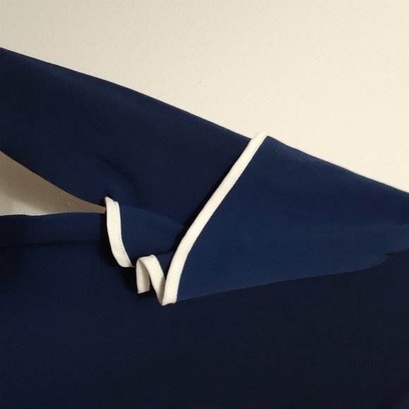 Navy Bell Sleeve Ruffle Long Sleeve Blouse Small - Picture 5 of 11